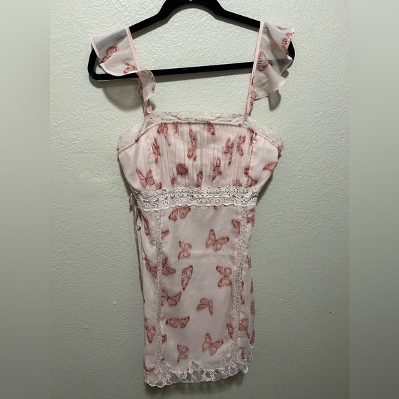 ASOS Pink Butterfly Mini Dress Size 6 - Picture 1 of 3
